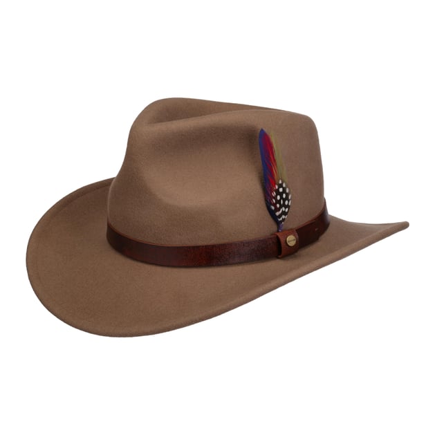 Chapeau De Cowboy Vintage Stetson 5X En Feutre De Castor Marron – Taille 7 3/8 Avec Plumes Et Boîte